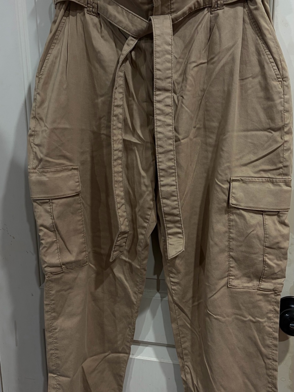 White House Black Market Khaki Cargo Ankle Pants with Waist Tie